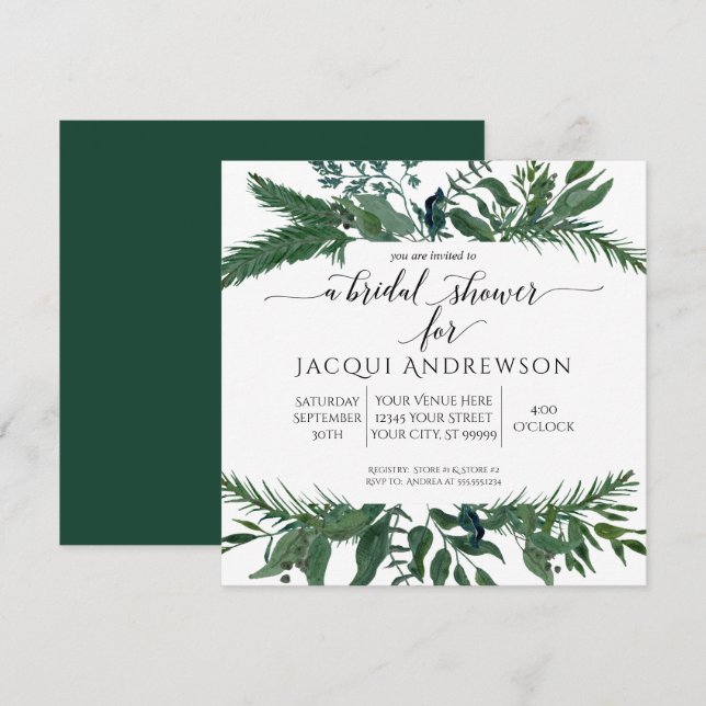 Forest Foliage Wreath Bridal Shower | Square Invitation (Front/Back)