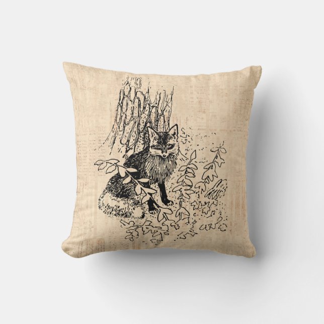 Forest Fox Illustrated Art Classic Style Cushion (Front)