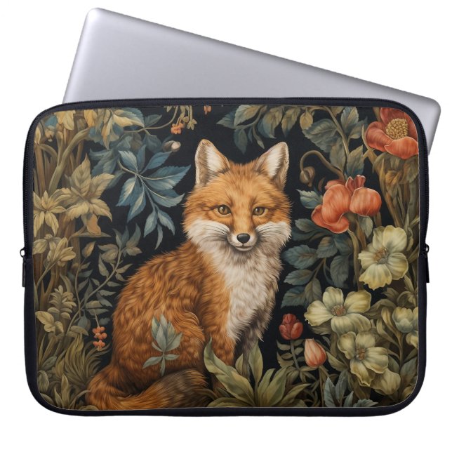 Forest Fox William Morris Cottagecore Floral Laptop Sleeve (Front)