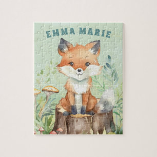 Forest Fox Woodland Animal Kids Personalised  Jigsaw Puzzle