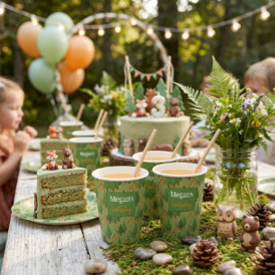 Forest Fox Woodland Greenery Personalised Birthday Paper Cups