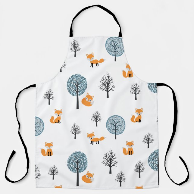 Forest Foxes: Vintage White Background Apron (Front)