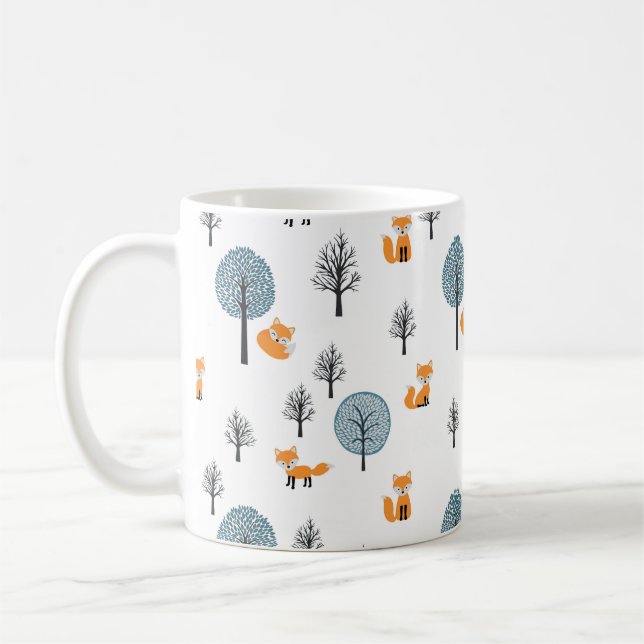 Forest Foxes: Vintage White Background Coffee Mug (Left)