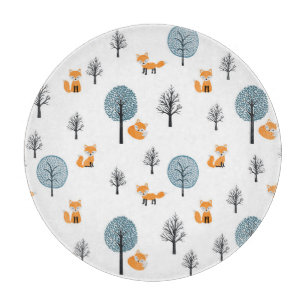 Forest Foxes: Vintage White Background Cutting Board