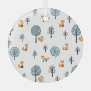 Forest Foxes: Vintage White Background Glass Tree Decoration