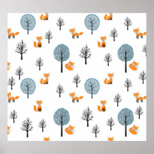 Forest Foxes: Vintage White Background Poster
