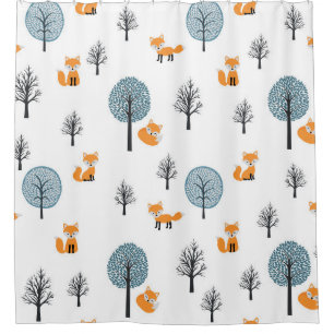 Forest Foxes: Vintage White Background Shower Curtain