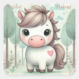 Forest Friend Cute Pony Pastel Square Sticker