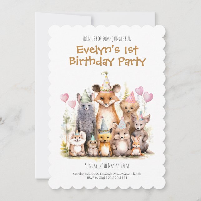 Forest Friends 1st Birthday Party Invitation (Front)
