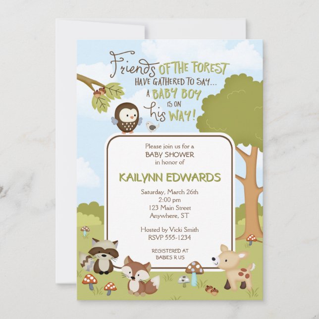 Forest Friends Baby BOY Shower Invitation (Front)