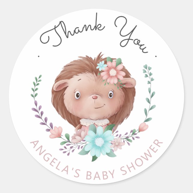 forest friends baby hedgehog Baby Shower Sticker (Front)