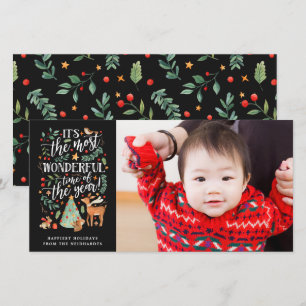 Forest Friends Black Photo Holiday Card