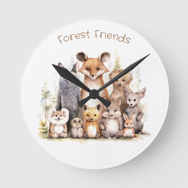 Forest Friends | Cute Animals | Nursery & Kids Round Clock (Front)