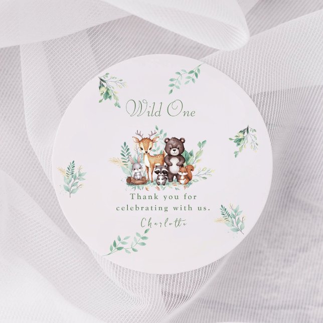 Forest Friends first birthday  Classic Round Sticker (Creator Uploaded)