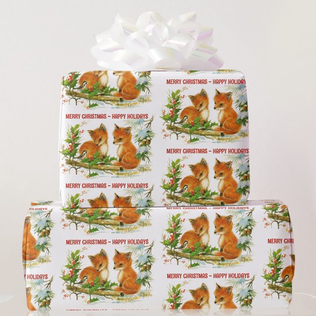 Forest Friends Fox Chickadee Add Greeting Wrapping Paper (Creator Uploaded)