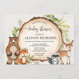 Forest friends gender neutral woodland baby shower invitation