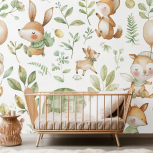 Forest Friends Watercolor Nursery Pattern Wallpaper