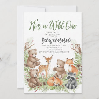 Forest Friends Wild One 1st Birthday Invitation