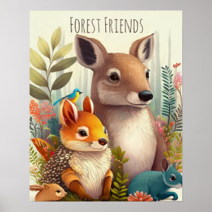 Forest Friends Woodland Animal Nursery Art Poster