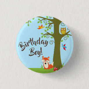 Forest Friends Woodland Cute 1st Birthday Party 3 Cm Round Badge