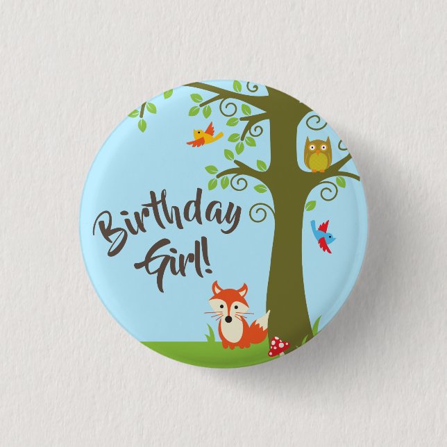 Forest Friends Woodland Cute 1st Birthday Party 3 Cm Round Badge (Front)