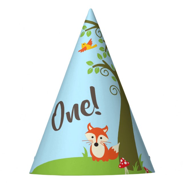 Forest Friends Woodland Cute 1st Birthday Party Party Hat (Front)