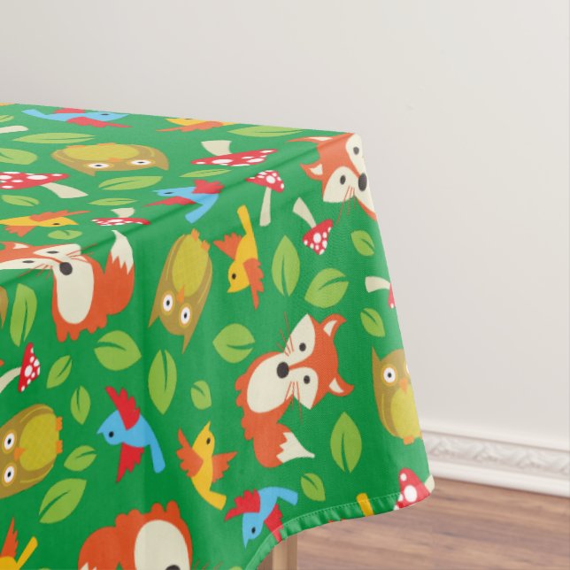 Forest Friends Woodland Cute 1st Birthday Party Tablecloth (In Situ)