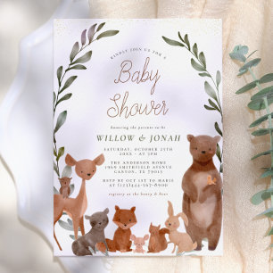Forest Friends & Woodland Greenery Baby Shower Invitation