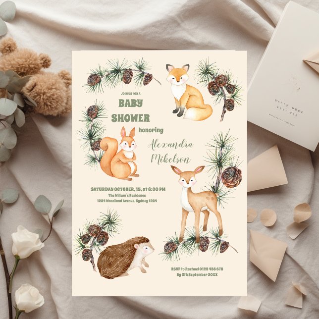 Forest Friends & Woodland Greenery Baby Shower Invitation (Creator Uploaded)
