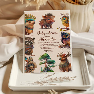 Forest Friends & Woodland Greenery Baby Shower Invitation