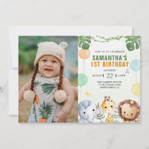 Forest Friends Woodland Kids Photo Birthday Invitation