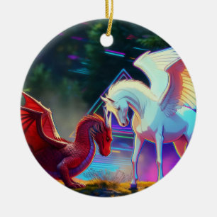 Forest Friends - Young Dragon and Young Pegasus Ceramic Tree Decoration