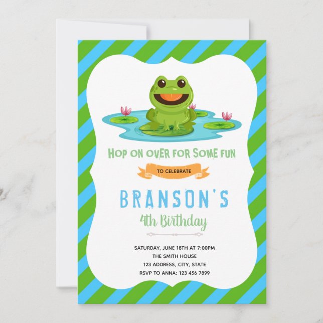 Forest frog birthday party invitation (Front)