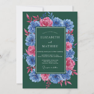 Forest Fuchsia Wreath Wedding Invitation