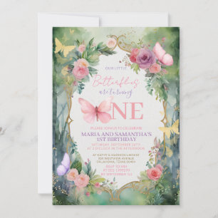 Forest Garden Pink Butterfly Birthday Party Invitation