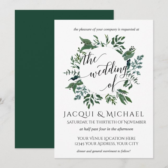 Forest Gathered Foliage Leaf Wreath Wedding Invitation (Front/Back)