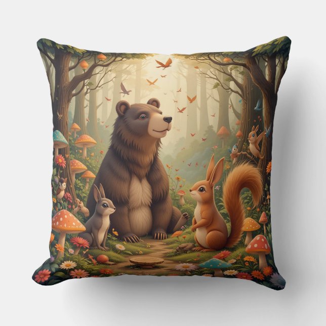 Forest Gathering of Cute Animals Cushion (Front)