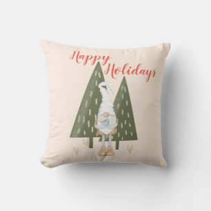 Forest Gnome Happy Holidays Christmas Throw Pillow