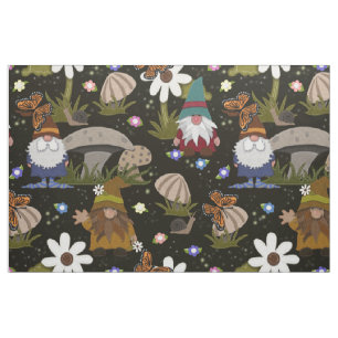 Forest Gnomes Mushrooms and Butterflies Fabric