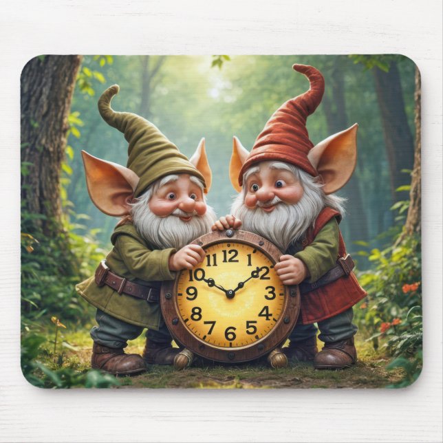 Forest Gnomes With Old Clock Mouse Mat (Front)