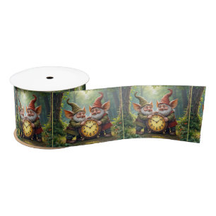 Forest Gnomes With Old Clock Satin Ribbon