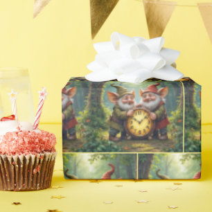 Forest Gnomes With Old Clock Wrapping Paper
