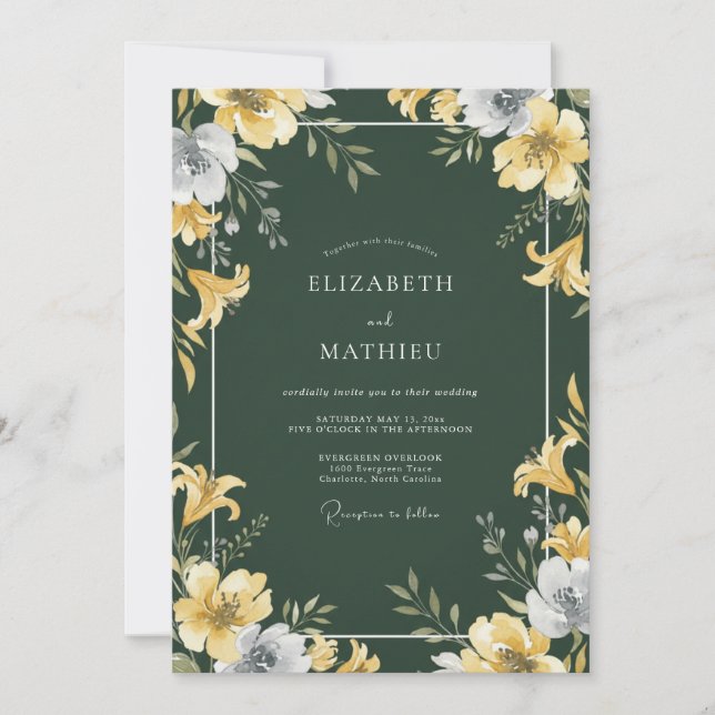 Forest Gold Lily Wedding Invitation (Front)
