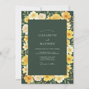 Forest Gold Ranunculus Eucalyptus Wedding Invitation