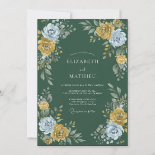 Forest Gold Steel Ranunculus Eucalyptus Wedding Invitation