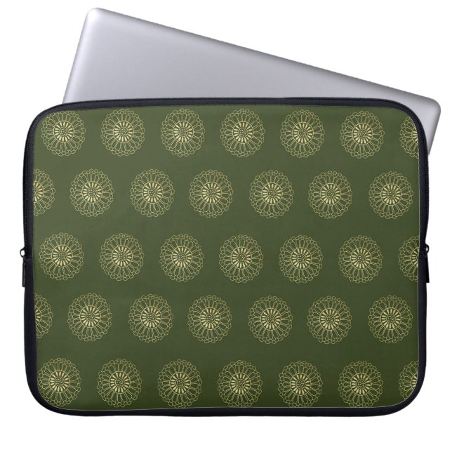 Forest | Golden Zinnia Flower Medallions Laptop Sleeve (Front)