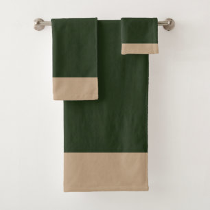 Forest Green And Beige Bath Towel Set