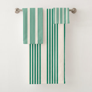 Forest green and beige five stripes pattern bath towel set