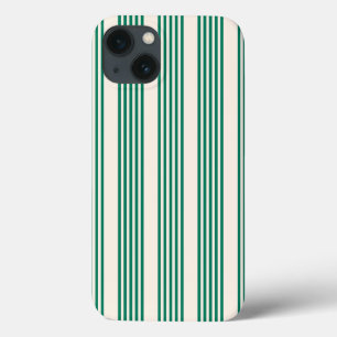 Forest green and beige five stripes pattern iPhone 13 case