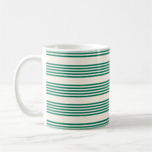 Forest green and beige five stripes pattern coffee mug